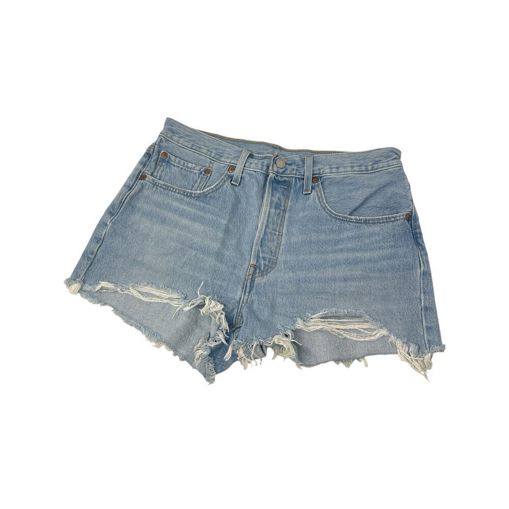 Levis Womens Shorts 30 Blue Premium Ribcage Button Fly Big E Cut Off Denim